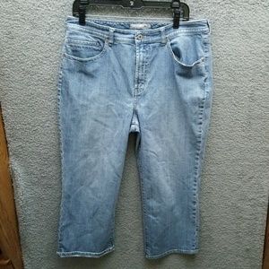 Chico's 25 Platinum Floral Marquis Blue Solid Cropped Jeans 34.5" 23.5" 12"